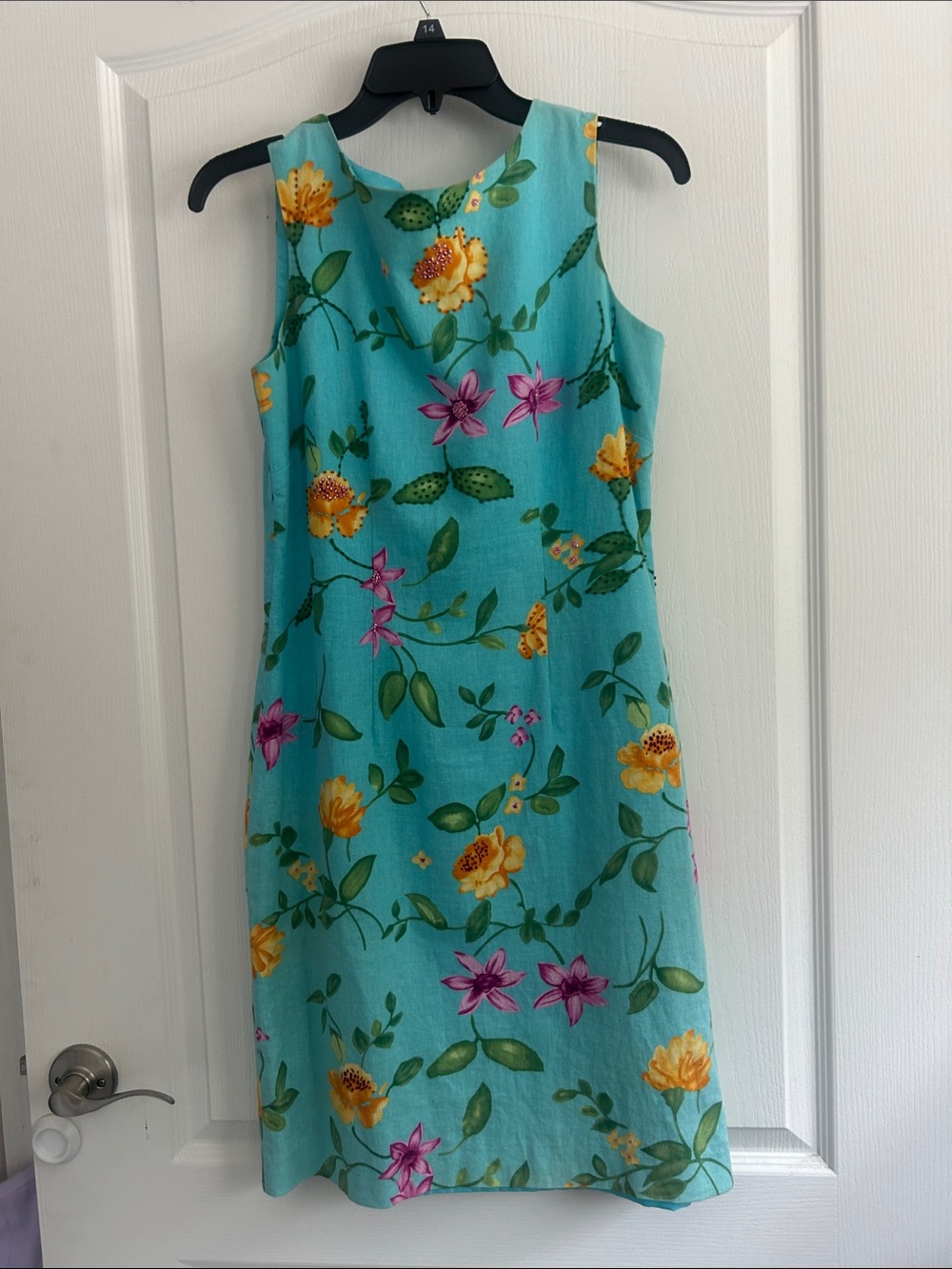 Coldwater Creek Turquoise Floral Sleeveless Shift Dress